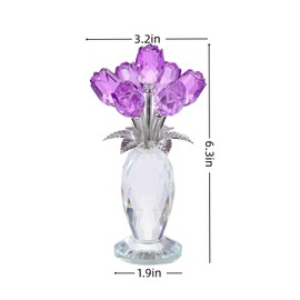 QAZMJUE Purple Crystal Rose Flower Figurine - Elegant Glass Rose Gift for Women, Wedding, Anniversary - Unique Collectible Home Decor for Birthday, Mother’s Day