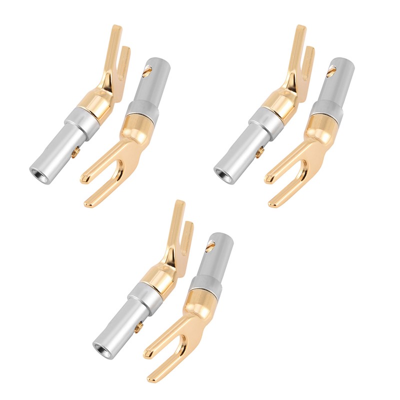 6 Pcs Gold Plated 4mm Banana U Fork Y Spade