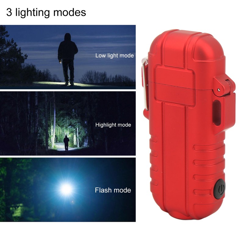 Outdoor Double Arc Electric Lighter Portable Waterproof Flashlight Lighter Charging