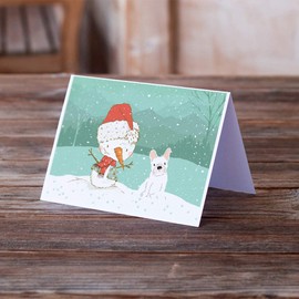 White French Bulldog Snowman Christmas Greeting Cards and Envelopes Pack of 8