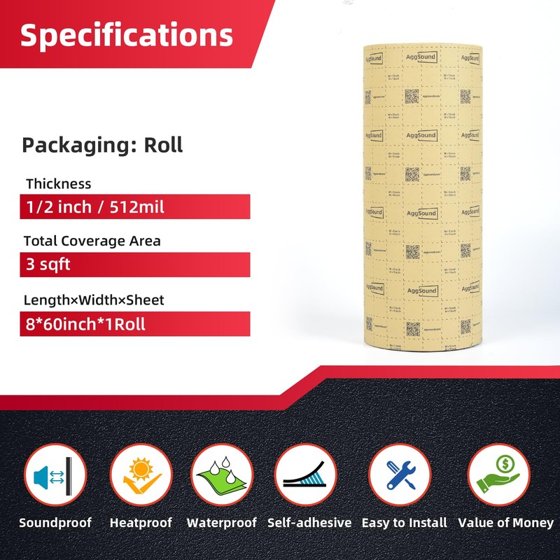 AggSound Sound Deadening Mat 1/2inch(13 mm) 3.27sqft - Closed Cell