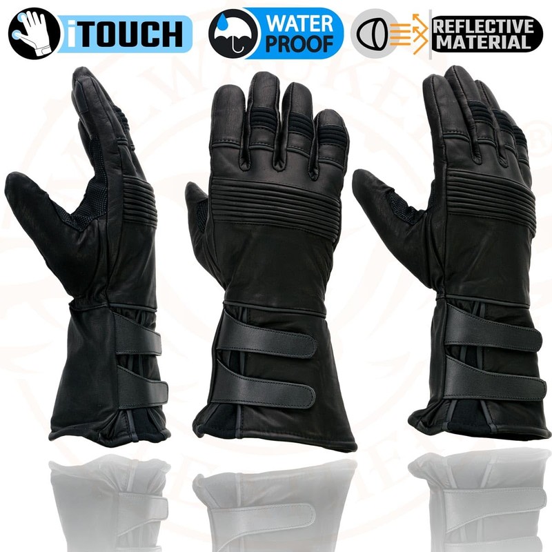 Milwaukee Leather MG7550 Men's Black Cowhide Leather Gauntlet Motorcycle Hand