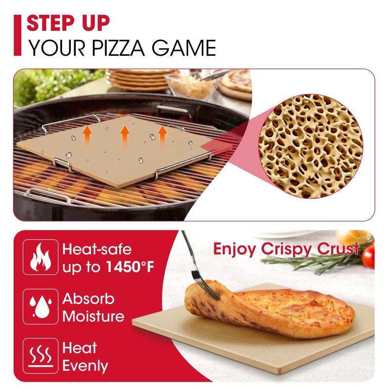 Unicook 12 Inch Square Pizza Stone for Oven and Grill,