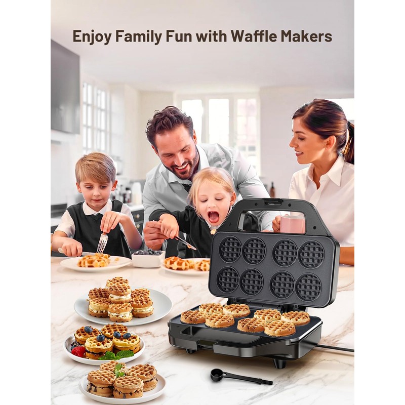 Mini Waffle Maker Machine, 8 Small Waffle Bites, Nonstick Waffle