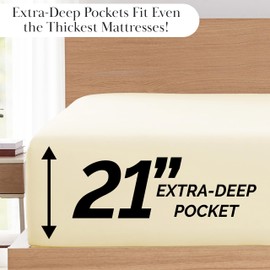 SouthShore Fine Living Vilano Pleats, 4-Piece, 21-Inch Extra Deep Pocket Sheet Set, King Sheets with Flat Sheets and Pillowcase, Easy Care and Shrinkage-Free Deep Pocket Sheets, Sheet Set, Off-White