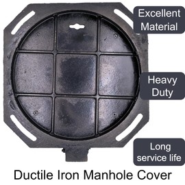 MASSLUNT Cast Iron Manhole Cover and Frame 16”, B Class Black Septic Tank Lid with Base, Round Sewage Basin Lid, Heavy Duty Metal Inspection Cover for Driveway, Concrete, Yard (True 15.8”)
