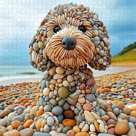 Funny Dog Jigsaw Puzzles 1000 Pieces for Adults, PICKFORU Summer Beach Guardian Dog Puzzle Cute, Interesting Seaside Stone Puppy Theme as Home Decor