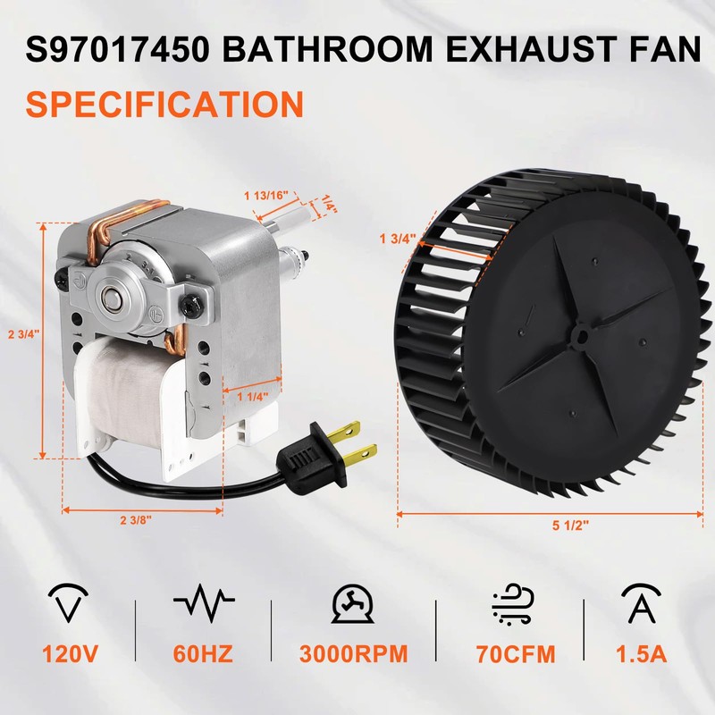 Hiorucet S97017450 Bathroom Vent Fan Motor for Broan Nutone 771,