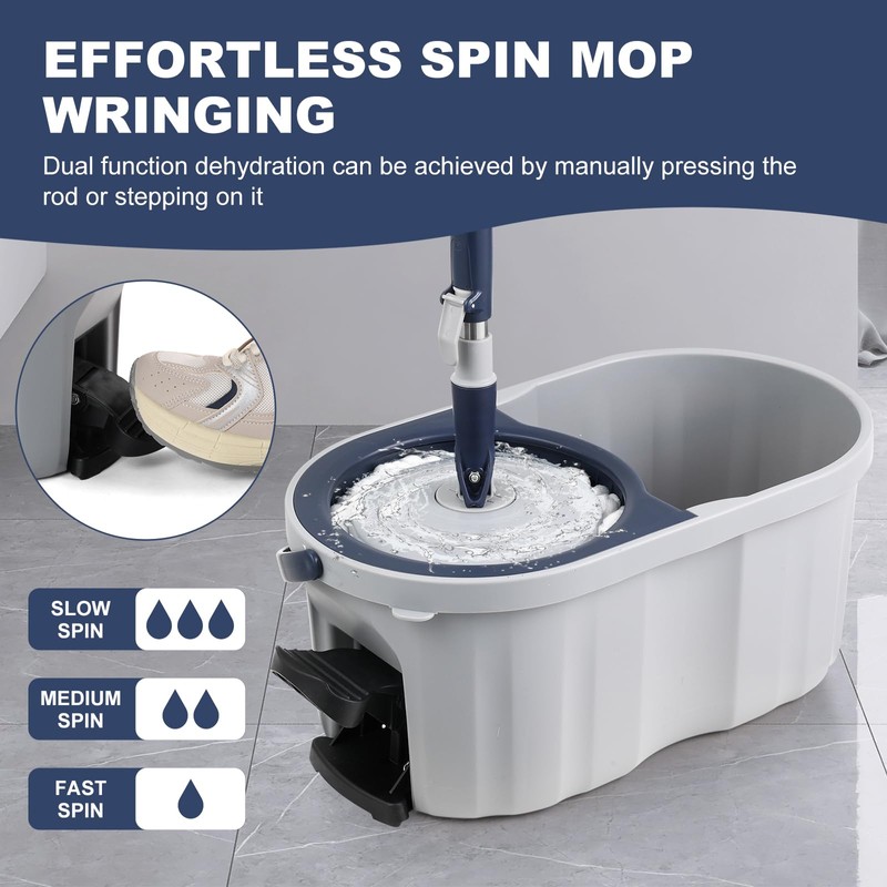 Spin Mop and Bucket System with180-Degree Rotating Head Telescopic Handle