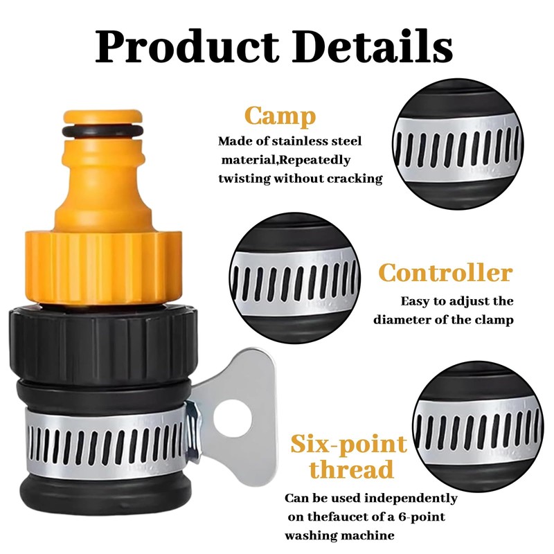 EujRcf Tap to Hose Connector, Detachable Hose Adapter, Universal Fit