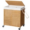 WOWLIVE Double Laundry Hamper with Lid, Handwoven Rolling Laundry Basket