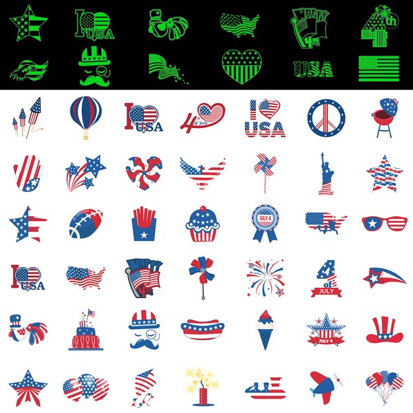 240PCS 4th/Fourth of July Tattoos - Glow in The Dark- Patriotic Party Decorations Favors Supplies 48 Designs