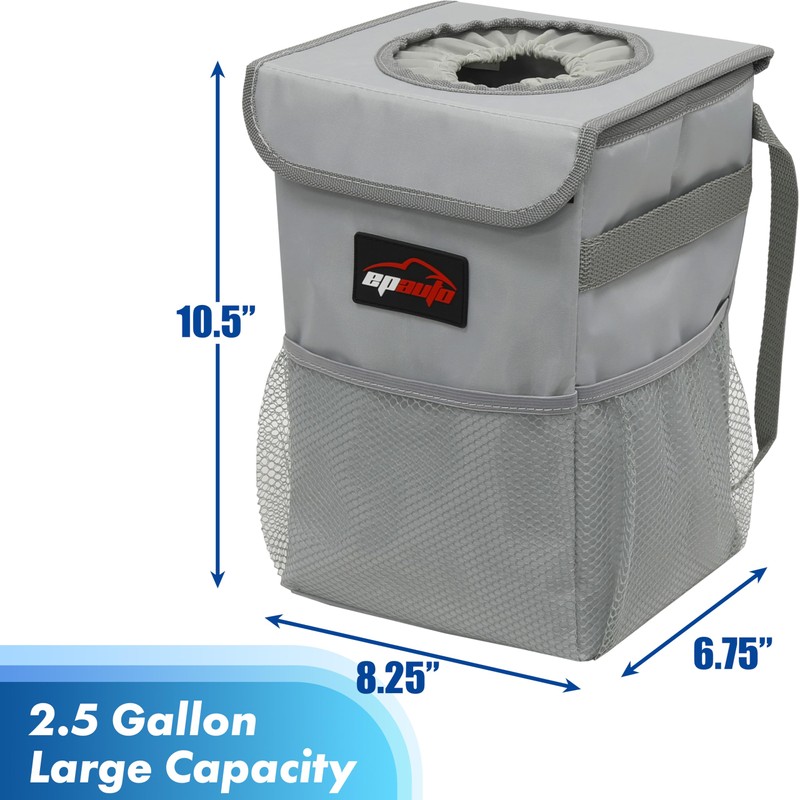 EPAuto Waterproof Car Trash Can with Lid and Storage Pockets,