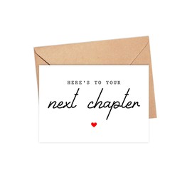 DoubleTDesigns Here's To Your Next Chapter Card - New Job Card - Funny Leaving Work Card For Colleague - Good Luck Card - Coworker Friend Leaving - New Beginnings Card - Blank Inside