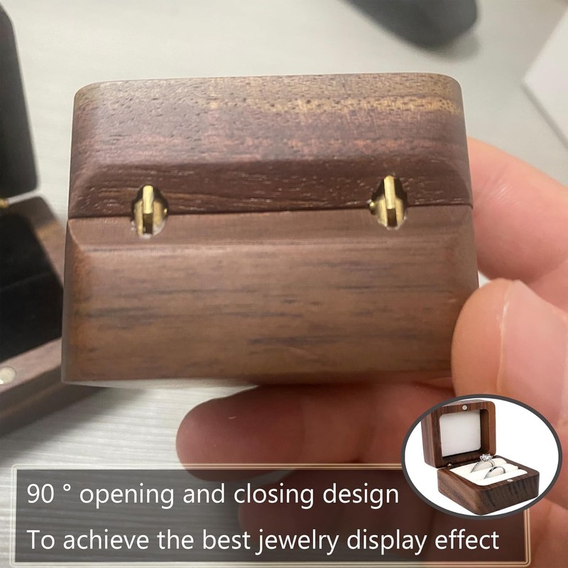 Wedding Ring Box - Wooden Retro Engagement Ring Holder Mini