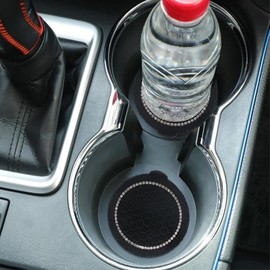 4 Pack Bling Car Coasters, 2.75 Inch Bling Crystal Rhinestone Diamond Soft Rubber Pad Set Round Auto Cup Holder Insert Drink Coaster (Black)