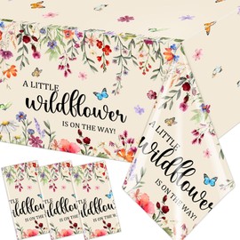 Pymurod 3 Pack Wildflower Baby Shower Tablecloth Disposable Wildflower Table Cover Vintage A Little Wildflower is on The Way Baby Shower Decorations for Summer Spring Table Decor