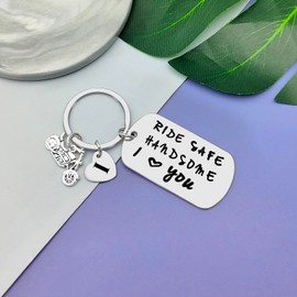 Vadaka Ride Safe Keychain Letter A-Z Couple Keychain Biker Gift Motorcycle Gift Initial Letter Keyring New Driver Jewelry