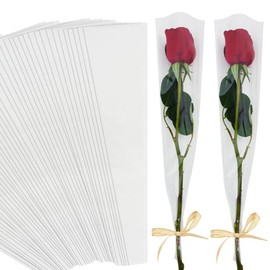 BEISHIDA 100 PCS Single Rose Sleeve Bouquet Bags Plastic Single Flower Wrapping Rose Packaging For Mother's Day Graduation Wedding Birthday Valentine's Day Party (Transparent)