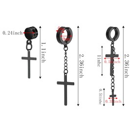 NEWITIN 3 Pairs Magnetic Cross Earrings for Men Clip on Earring Stainless Steel Magnet Earring Non Piercing Hoop Dangle Cross Magnetic Earrings for Men Women, Stainless Steel, No Gemstone