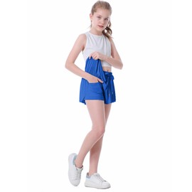 Flowy Shorts for Girls Butterfly Shorts for Kids Preppy Shorts for Teens Tennis Running Athletic Shorts with Liner(Royal Blue,7-8 Years)