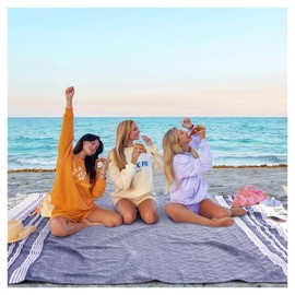 Genovega Oversized Giant Turkish Beach Towel Blanket Extra Large XXL Lightweight Quick Dry Sand Free Boho Throw Pool Cloud Sandrpoof Blankets Women Men Big Jumbo Wide 2 Person Size Blue L