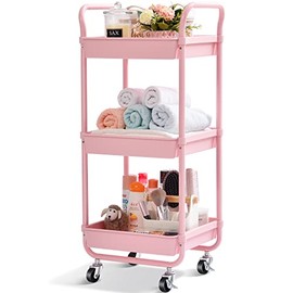 TOOLF Kitchen Rolling Cart, 3-Tier Storage Utility Cart with Wheels, Plastic Organiser Cart Rolling Trolley Shelving Unit, Storage Rack, Fruit Vegetable Rack