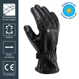 FAST WAY City Uni 211 Leather Motorcycle Gloves Summer Certified Motorcycle Gloves Men & Women Stretch Inserts Width Adjustment Black XS - 3XL