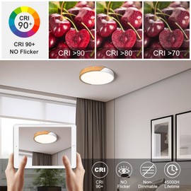 Vikaey Modern LED Ceiling Light, Minimalist Wood Flush Mount Ceiling Light Fixture, 4000K Not Dimmable, Circle Lighting Lamp with Acrylic Lampshade for Bedroom Laundry Room Hallway (White, 11.8'')