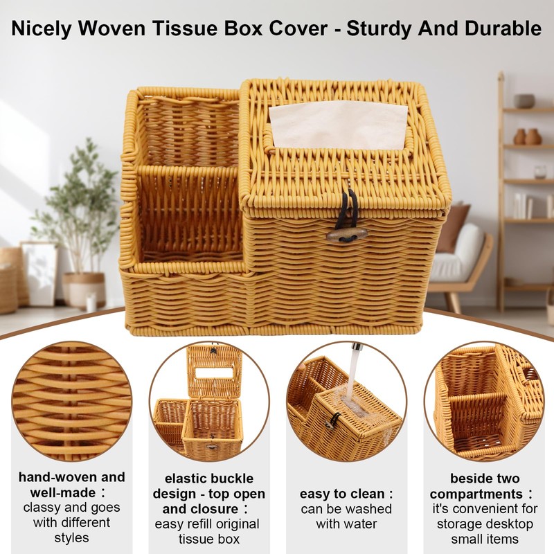 Square Tissue Box Cover with Storage, Multifunction Cube Tissue Box