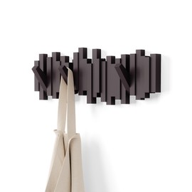 Umbra Sticks Wall-Mounted Coat Rack Rail Hook with 5 Retractable Pegs – Modern, Space-Saving Storage Organizer, Espresso