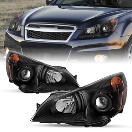 SOCKIR Headlight Assembly Compatible with 2010 2011 2012 2013 2014 Subaru Legacy/Outback Projector Halogen Headlamp Passenger and Driver Side Black Housing & Amber Reflector