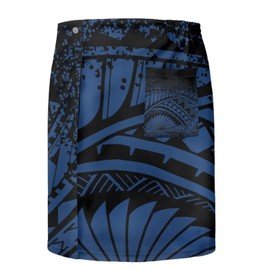 Xernghsao Men's Ethnic Wrap Skirt Polynesian Sarong Hawaiian Beachwear Bottoms Blue Tribal Print Large-X-Large
