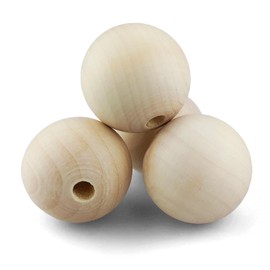 Netuno Pack of 4 Natural Wooden Beads with Hole 40 mm Decorative Wooden Balls Craft Beads for Macrame Decorative Beads Made of Wood Balls for Crafts Painting Decorating Jewellery Wooden Balls for