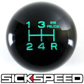 Sickspeed JDM Engraved Gear BLACK/TEAL BYE FELICIA SHIFT KNOB FOR 5 SPEED SHORT THROW SHIFTER 12X1.25 S03