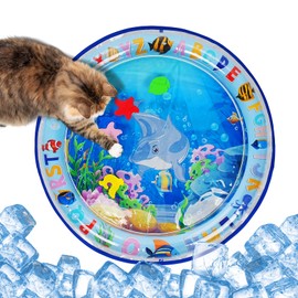 Supet Cat Water Sensor Play Mat, Thickened Cat Water Bed Toy with Extra Protective Cover for Cats and Small Dogs （Round-2）