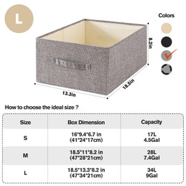 EITMOW 3 Pack Open Collapsible Fabric Storage Bins for Shelves, Large Linen Storage Baskets with Handles, Washable Closet Organizers for Clothes, Towels & More (Gray, 3PCS/18.5*13.3*8.2)