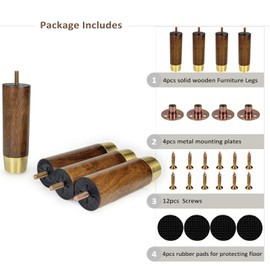 Vilanca 6 Inch Wooden Furniture Legs with Gold Cap Set of 4 Sofa Replacement Solid Wood Furniture Feet for Armchair Couch Cabinet Dresser Ottoman TV Stand Bed Legs (6inch)