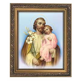 Gerffert Inspirational Print St. Joseph with Child, 13-Inch, Ornate Gold Frame, 11.00" x 13.00"