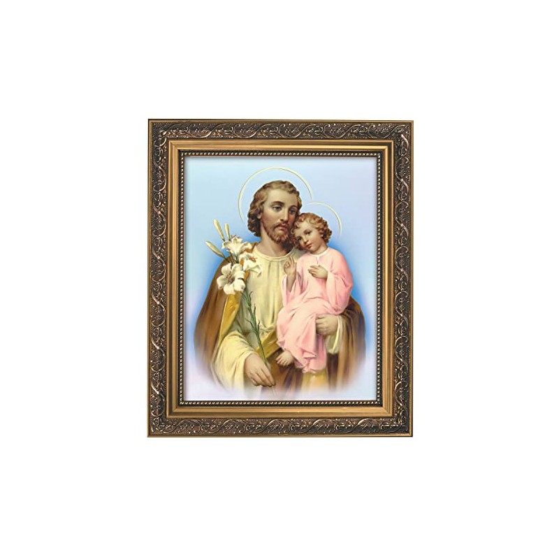 Gerffert Inspirational Print St. Joseph with Child, 13-Inch, Ornate Gold