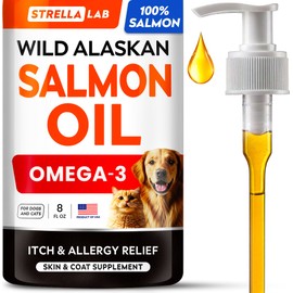 StrellaLab Wild Alaskan Salmon Oil for Dogs - Natural Omega 3 for Dogs & Cats, Itch & Allergy Relief, Skin & Coat Support - Fish Oil Liquid, EPA+DHA Fatty Acids for Hip&Joint, Immune&Heart Health 8 OZ