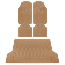 BDK OF-554 Rubber Car Floor Mats, Universal Front & Rear Combo Set with Trunk Cargo Mat Liner for Car Sedan SUV Van, Heavy Duty All Weather Trim to Fit Black