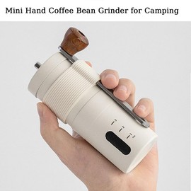 Mini Manual Coffee Bean Grinder for Travel Camping, Hand Held Espresso Burr Ceramic Coarseness White 304 Stainless Steel Small Mill Kit for Home Use with Portable Storage Pouch Brush Spoon