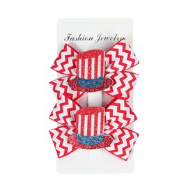 Koolgil 4Th of July Independence Day Amercian Flag Element Hair Clip Double Layer Swallowtail Bowknot Hair Clip and Stripe Stars Hair Clip for Children and Young Women (C-Red White Blue Hat)