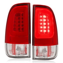 HECASA LED Pair Tail Lights Compatible with 1997-2007 Ford F150 F250 F350 F450 F550 Super Duty Truck Replacement for FO2801117 FO2800117 Rear Taillight Brake Lamp w/LED Tube Red Lens Chrome Housing