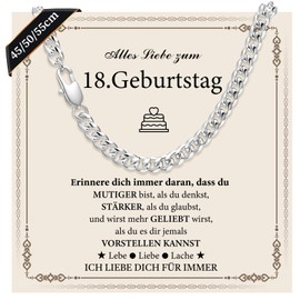 XUANPAI 18th Birthday Boy Necklace Men's Silver Chain - Birthday Gift for Boys 6 mm Cuban Chain Silver Hip Hop Necklace Gifts for Boys Son Grandson Nephew Brother, 50 cm, Stainless Steel, No