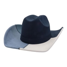 EOZY Patchwork Big Brim Cowboy Hat for Women Men Suede Cowgirl Hat Cattleman Western Cowboy Hat/Navy Blue