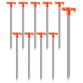 10 Pack Tent Pegs - Metal Heavy Duty Camping Pegs, Heavy Duty Canopy Anchors Metal Tent Peg for Camping, Garden, Hiking, Orange