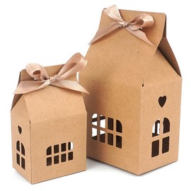 foldable house shaped gift Packaging case small - brown 14ea