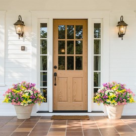 U'Artlines 16 Bundles Artificial Outdoor Flowers Fake Plants for Spring Summer Decoration, Faux UV Resistant Silk Pansies Flowers with Eucalyptus Leaves for Outside Planter Porch Yard Patio Balcony